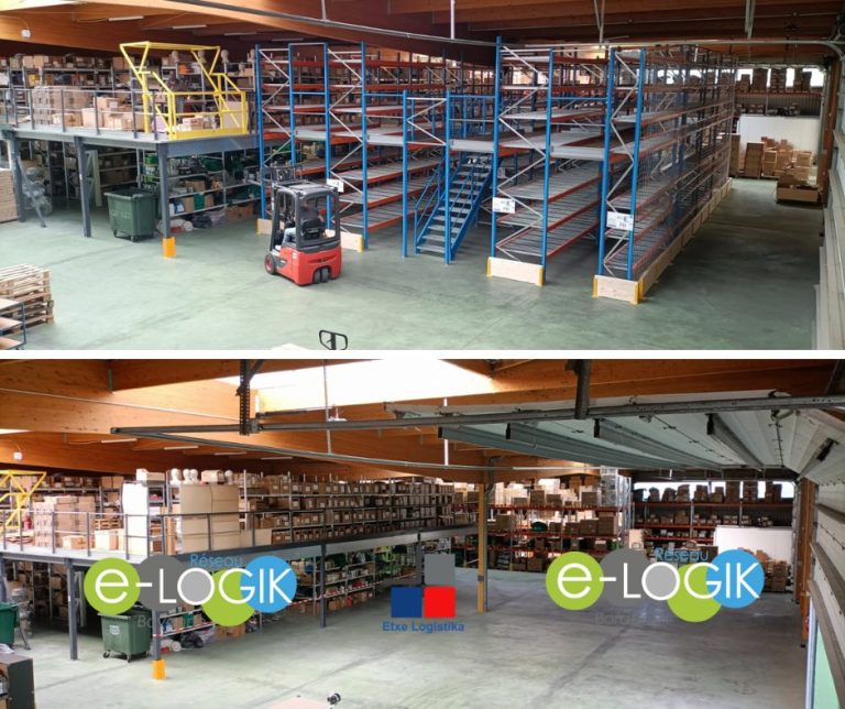 Mise ne place d'une mezzanine à Bayonne permetttant l'extension du nombre d'étagères de stockage disponibles
